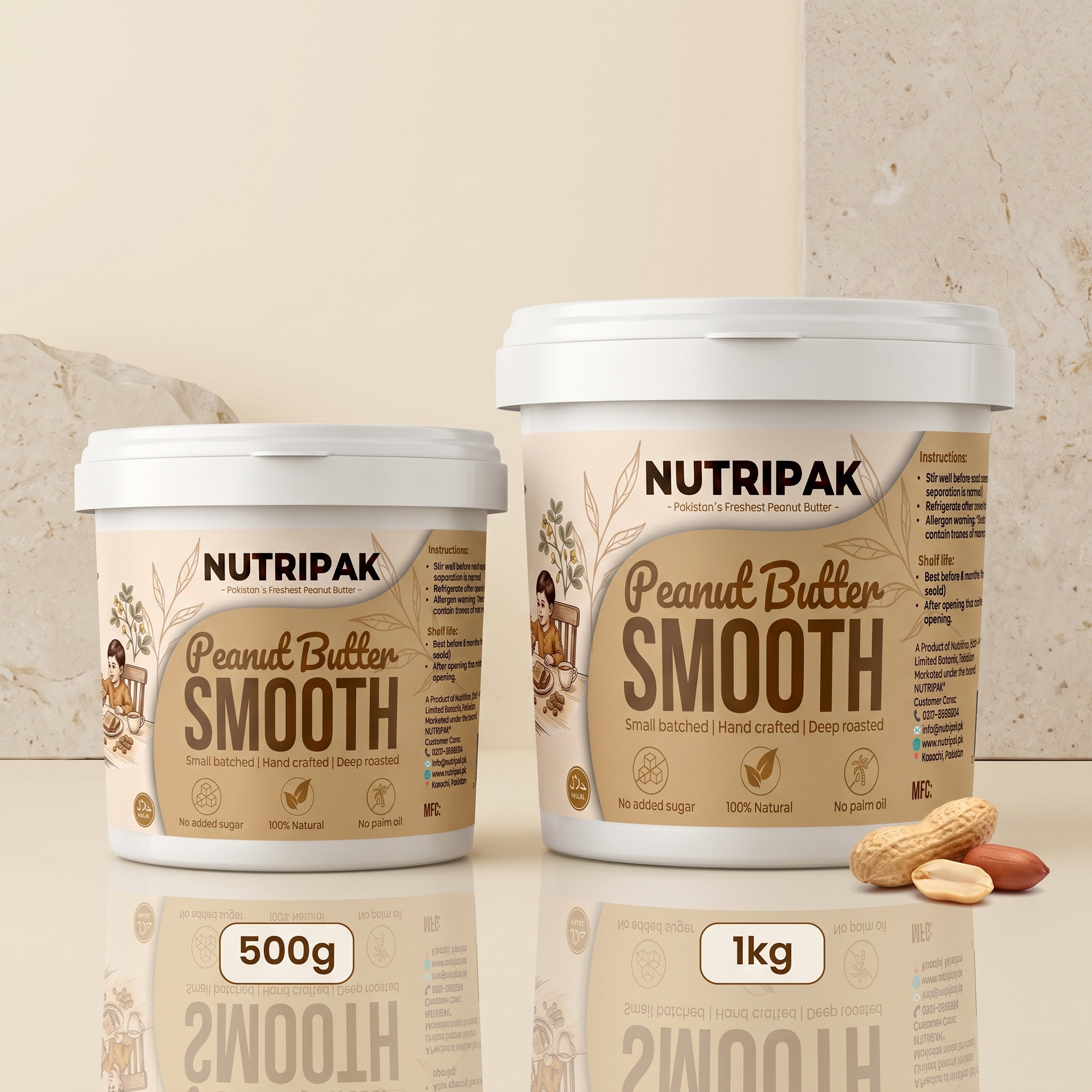 NutriPak Smooth Peanut Butter available in 350g 500g and 1kg jar sizes
