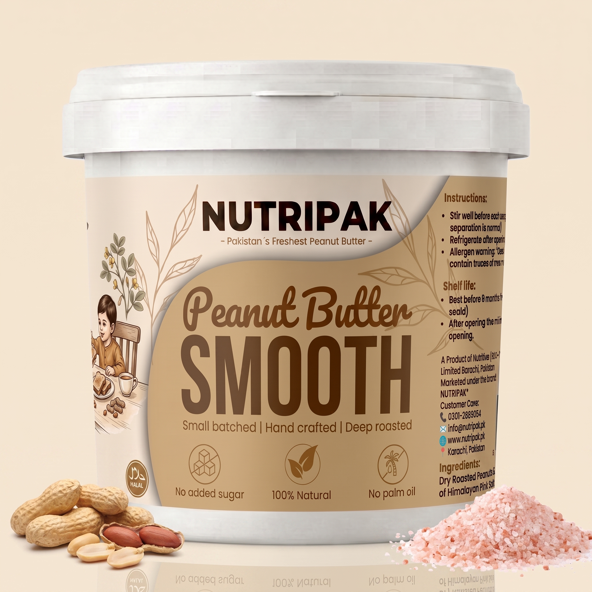 NutriPak Smooth Peanut Butter 500g jar - natural creamy peanut butter Pakistan