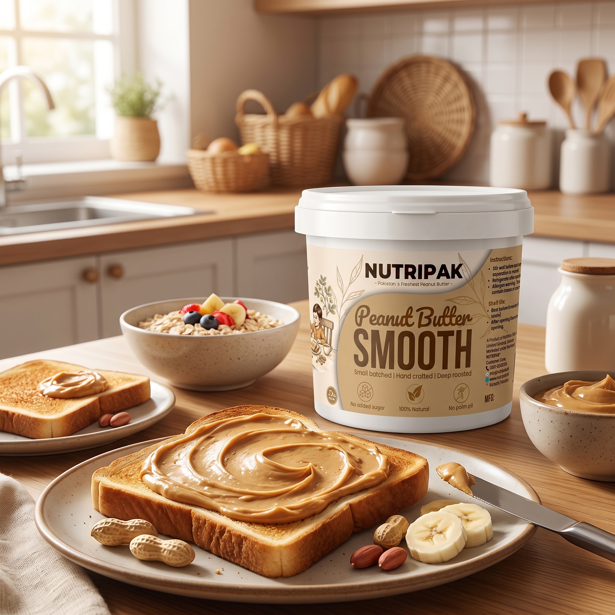 Smooth peanut butter spread on golden toast - healthy breakfast idea Pakistan
