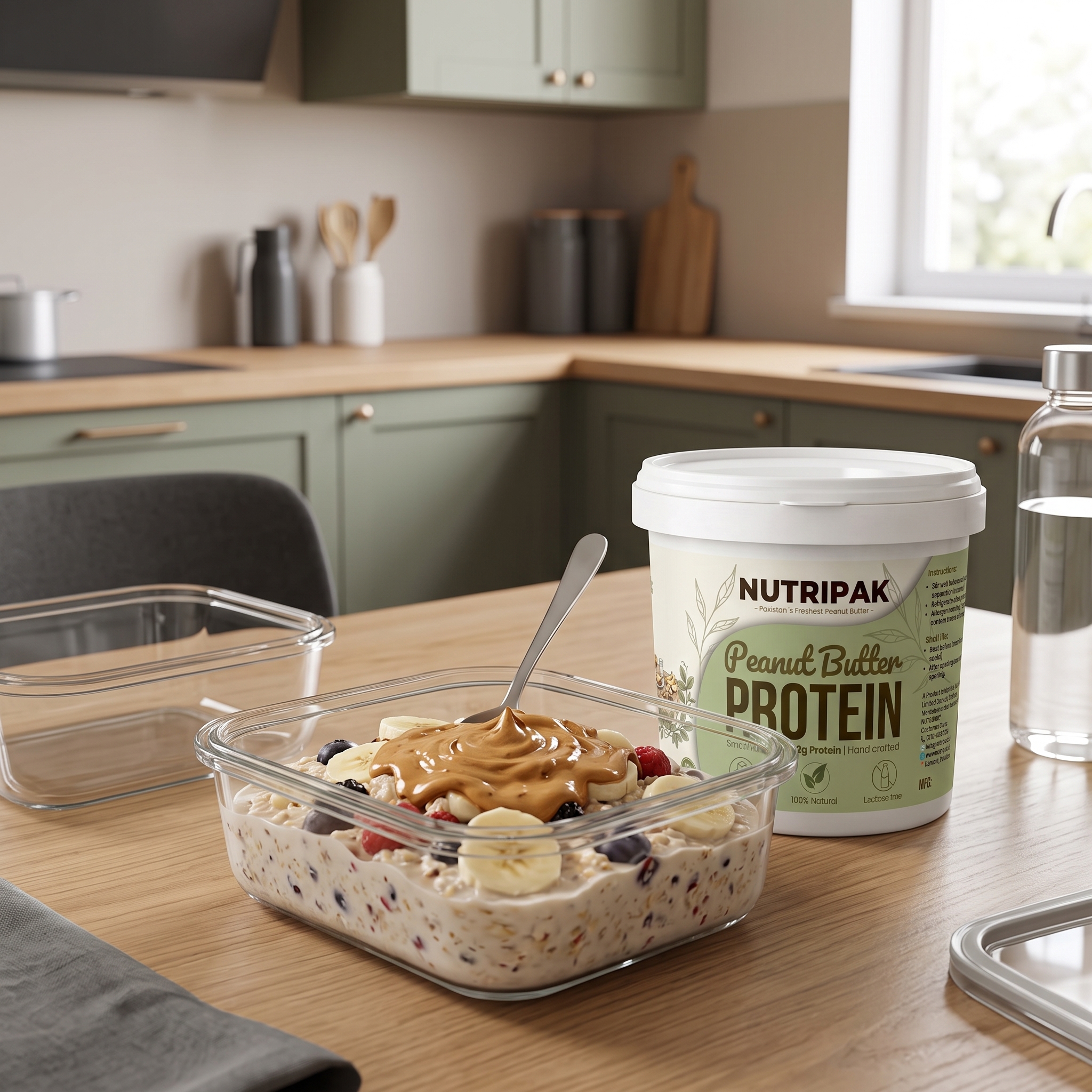Protein peanut butter in meal prep with oats - fitness breakfast Pakistan