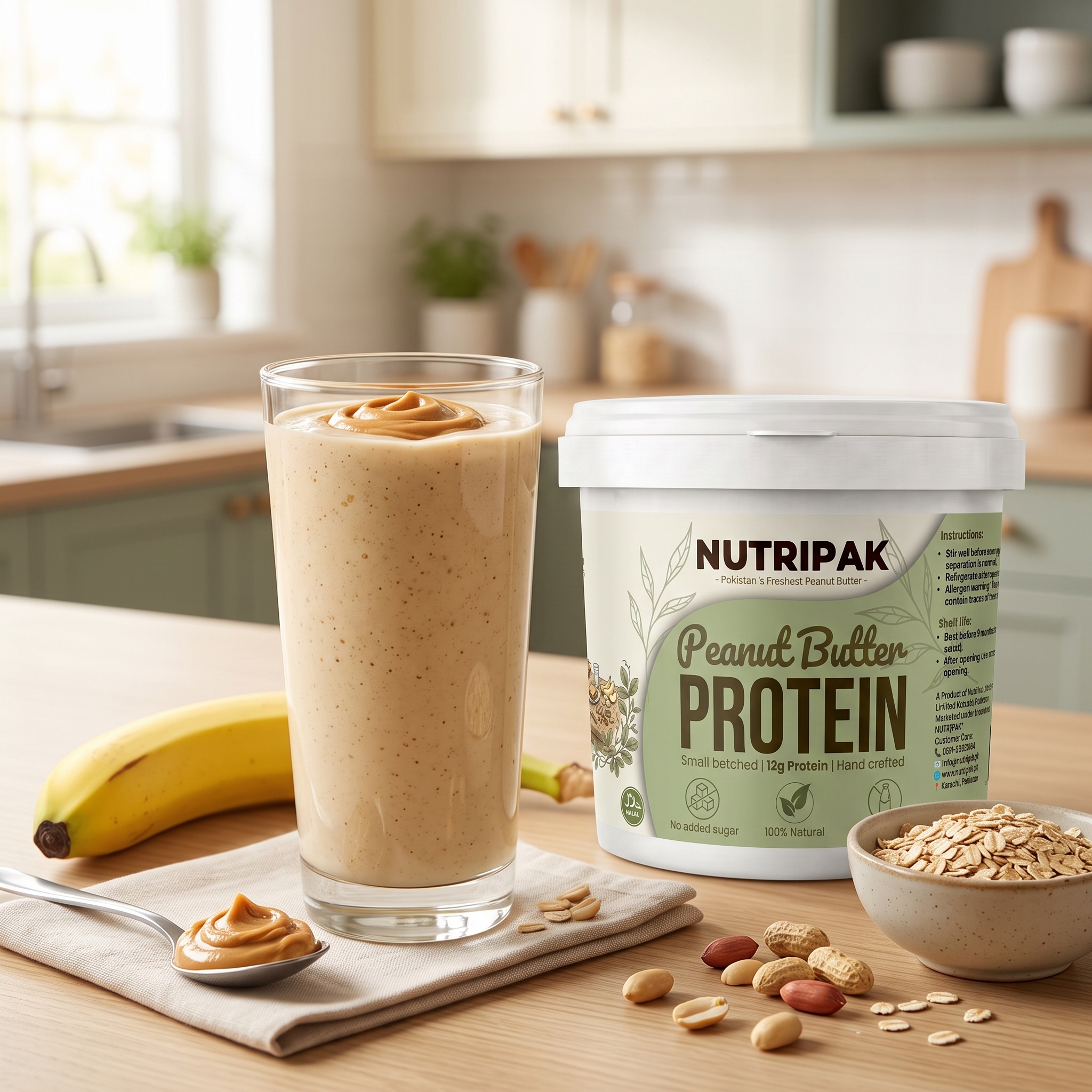 Protein peanut butter smoothie with banana - post workout recovery drink
