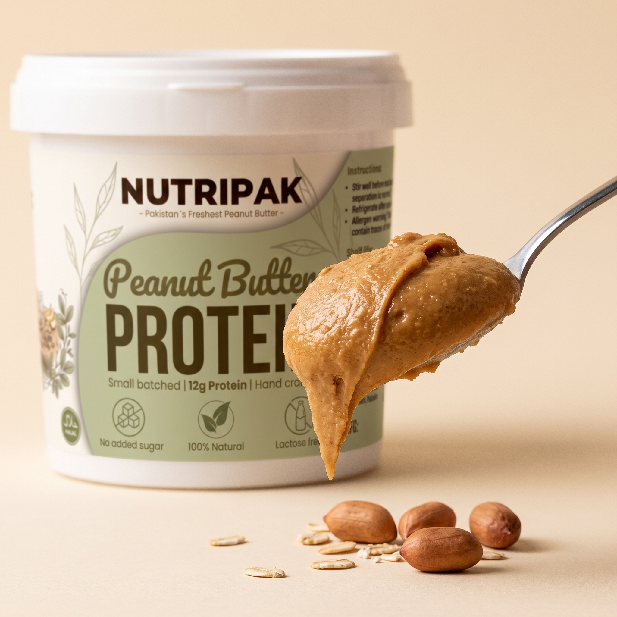 Spoon of protein peanut butter as pre workout energy fuel