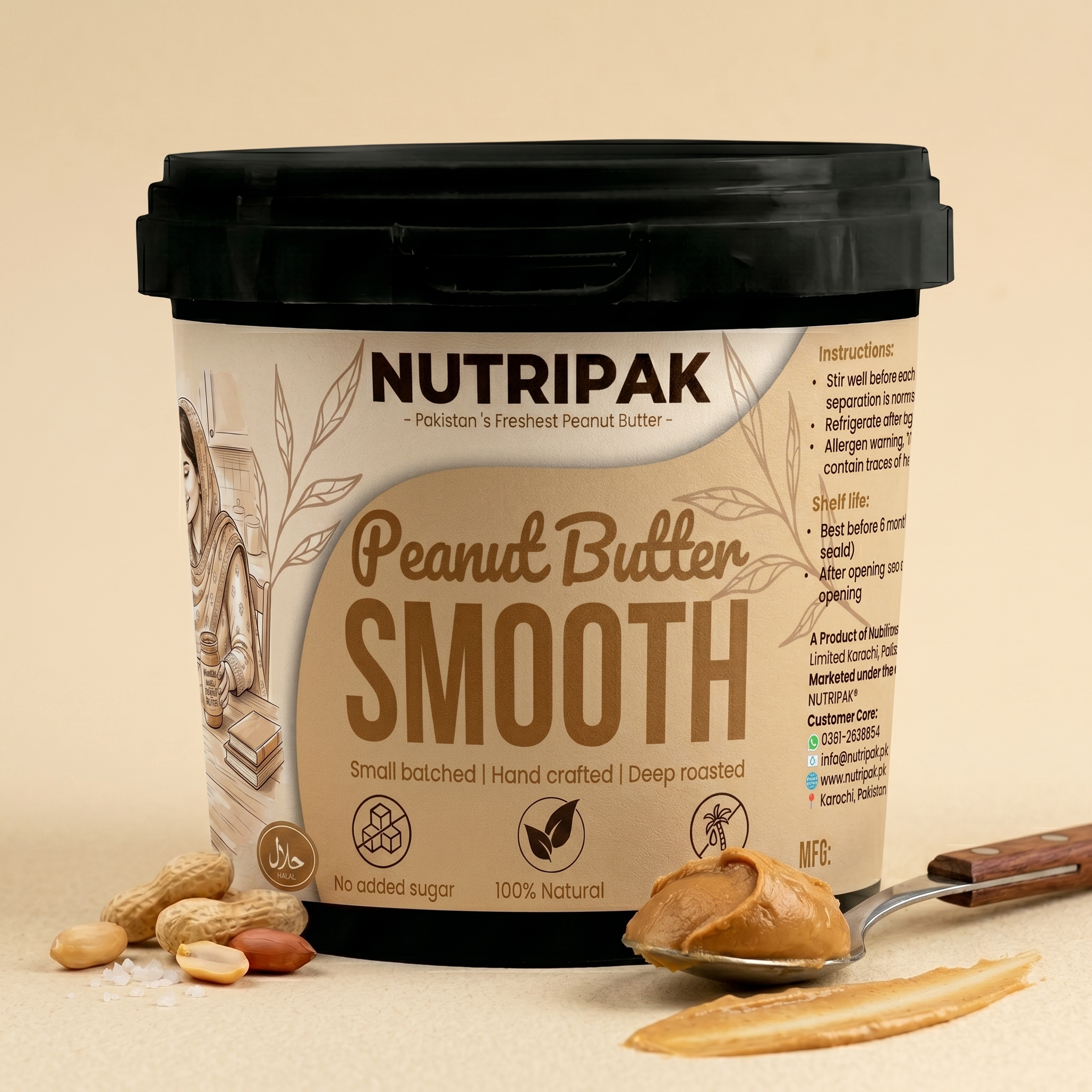Buy Nutripak Smooth Peanut Butter online in Pakistan. 100% natural, no added sugar, no palm oil. Made from Pakistani peanuts since 2019. Order now!