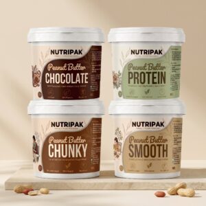 NUTRIPAK 2kg peanut butter combo pack with Smooth, Chunky, Chocolate and Protein, 500g each.